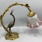 Antieke Art Nouveau Tafellamp – Kraanvogel & Bladerenboog thumbnail 7