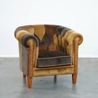 Unieke In Goede Staat Verkerende Stoffen Patchwork Chesterfield Clubfauteuil In Engelse Stijl thumbnail 2