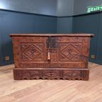 Grote Spaanse Antieke Kastanjehouten Primitieve Kist thumbnail 2