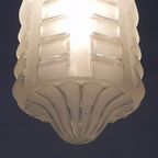 Art Deco Hanglamp Met Mat Glazen Kap En Messing Armatuur, Jaren 30 thumbnail 14