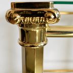Hollywood Regency Bijzettafel Etagère Messing Glas 1970s thumbnail 7