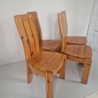 4 Massief Grenen Scandinavische Brutalist Vintage Stoelen. thumbnail 2