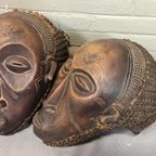 Set Van 2 Vintage/antieke Tchokwe Houten Maskers thumbnail 14