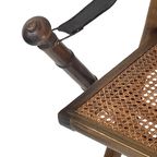 Officer’S Chair - Wooden Frame, Wicker Seat And Leather Arm Straps - Military Campaign Style thumbnail 3