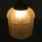 Art Deco Hanglamp Met Mat Glazen Kap En Messing Armatuur, Jaren 30 thumbnail 11