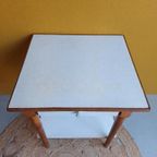 Vintage Brocante Houten Tafeltje Met Formica Blad En Lade thumbnail 12