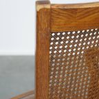 Luxe Cognac Kleurige Leren Bureaustoel Op Wieltjes Met Hout En Een Rieten/ Gematte Rugleuning thumbnail 14