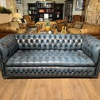 Gave Engelse Chesterfield 3 Zits Bank Jeans Blauw Buttonseat thumbnail 2