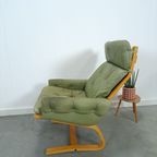 Groen Leren Fauteuil Met Houten Frame thumbnail 11