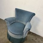 Vintage Cocktailstoel, Frankrijk 1960's, Blauw Velours thumbnail 3