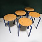 5 Leuke Vintage Retro Houten Schoolkrukjes Hout Blauw thumbnail 8