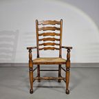 Set Of 4 Oak, Rustic, Farmhouse, Ladderback Dining Chairs With Rush Seats 1960s thumbnail 12