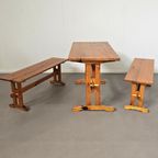 Scandinavian Modern Solid Pinewood Benches And Dining Table, 1970's thumbnail 17