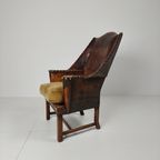 Antieke Leren Armstoel, Engeland Circa 1800 thumbnail 3