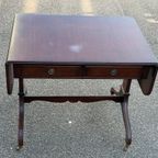 Mid-Century Feder Style Mahogany Drop Leaf Trestle Table thumbnail 3