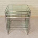 Vintage Glas En Chrome Mimiset Nesting Tables Bijzettafels thumbnail 11