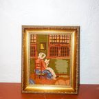 Vintage Framed Needlepoint * Antique Tapestry Of Woman Reading * Frame Embroidery Wall Art thumbnail 2