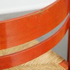 Leuke Set Van 3 Rode Vintage Houten Stoelen Uit De Jaren ’70 Met Een Gevlochten Rieten Zitting thumbnail 10