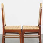 Leuke Set Van 2 Houten Art Deco Design Eetkamerstoelen Met Een Rieten Zitting En Rugleuning thumbnail 3