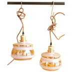 Vintage Hanglampjes, Oud Roze, Goudkleurig Glas, Schulprand thumbnail 2