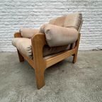 Vintage Fauteuil Of Loungestoel - Hout Met Licht Leer thumbnail 3