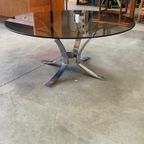 Vintage Ronde Salontafel, Rookglazen Blad En Chromen Frame, Space Age, 1970'S thumbnail 13