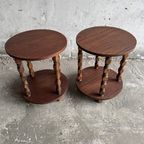 Set Van 2 Houten Brutalist Bijzet Tafels In Hout. thumbnail 4
