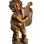 Vintage Gipsen Verguld Engel / Cherubijn (65 Cm Hoog!) thumbnail 2