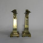Set Van 2 Messing Art Nouveau Kandelaar, Rond 1910 thumbnail 10