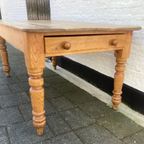 Antiek Grenen Tafel Met Grote Lades, 167 Cm Lang thumbnail 11