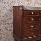 Franse Vintage Commode Met Lades Wit Marmeren Blad thumbnail 6
