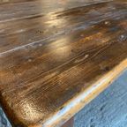 Franse Boeren Eettafel. L 210cm. Oud Grenen. 6-8 Persoons. thumbnail 6