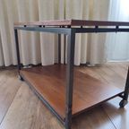 Vintage Bijzet Tafel Trolley Op Wielen Tafeltje Audio Tv thumbnail 5