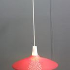 Opaline Glass Pendant Lamp With Red Perforated Shade 1960S thumbnail 6