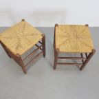 Set Vintage Houten Krukjes Met Biezen Zitting thumbnail 4