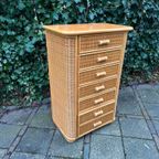 Rotan Bamboe Tallboy Ladekast Commode Kast Vintage thumbnail 4