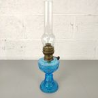 Antieke Glazen Olielamp Blauw thumbnail 3