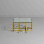 Hollywood Regency Geometrische Messing Salontafel Met Glazen Blad thumbnail 6