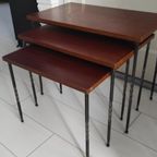 Vintage Miniset Bijzettafeltjes Hout Metaal 3-delig thumbnail 2