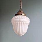 Art Deco Hanglamp In Geperst Gegoten Wit Opaline Glas thumbnail 9