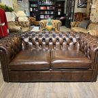 Originele Salvale Chesterfield 2,5 Zits Bank Antiek Bruin Leer thumbnail 4