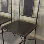 Set Van 4 Vintage Ijzer En Leer Stoelen, Zwart thumbnail 4