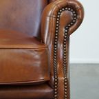 Luxe, Statige, Oorfauteuil Gemaakt Van Rundleer In Een Prachtige Warme Cognac Kleur thumbnail 11