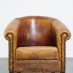 Comfortabele Vintage Schapenleren Clubfauteuil Met Een Vast Zitkussen thumbnail 3