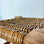 French Stool In Solid Elm And Rattan, 1950 thumbnail 8