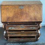 Antieke Hollandse Wortelnoten Buik Secretaire / Klepbureau thumbnail 11
