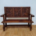Antieke, Vintage Walnoot Houten Kerkbank, Halbank, Bank thumbnail 2