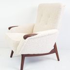 Vintage Teak Houten Fauteuil Nieuw Gestoffeerd Teddy thumbnail 2