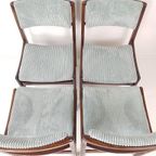 4 Vintage Stoelen Licht Blauwe Rib Nieuwe Stof | Gestoffeerd thumbnail 5