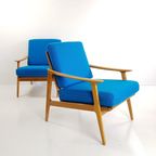 2 Blauwe Fauteuils | Wollen Ploegstof Blauw Vintage thumbnail 9